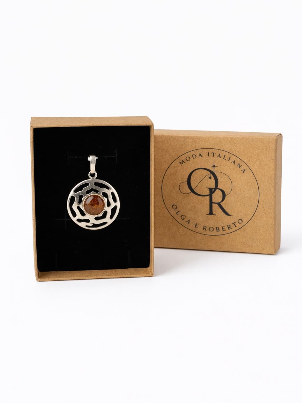 Round cognac amber pendant