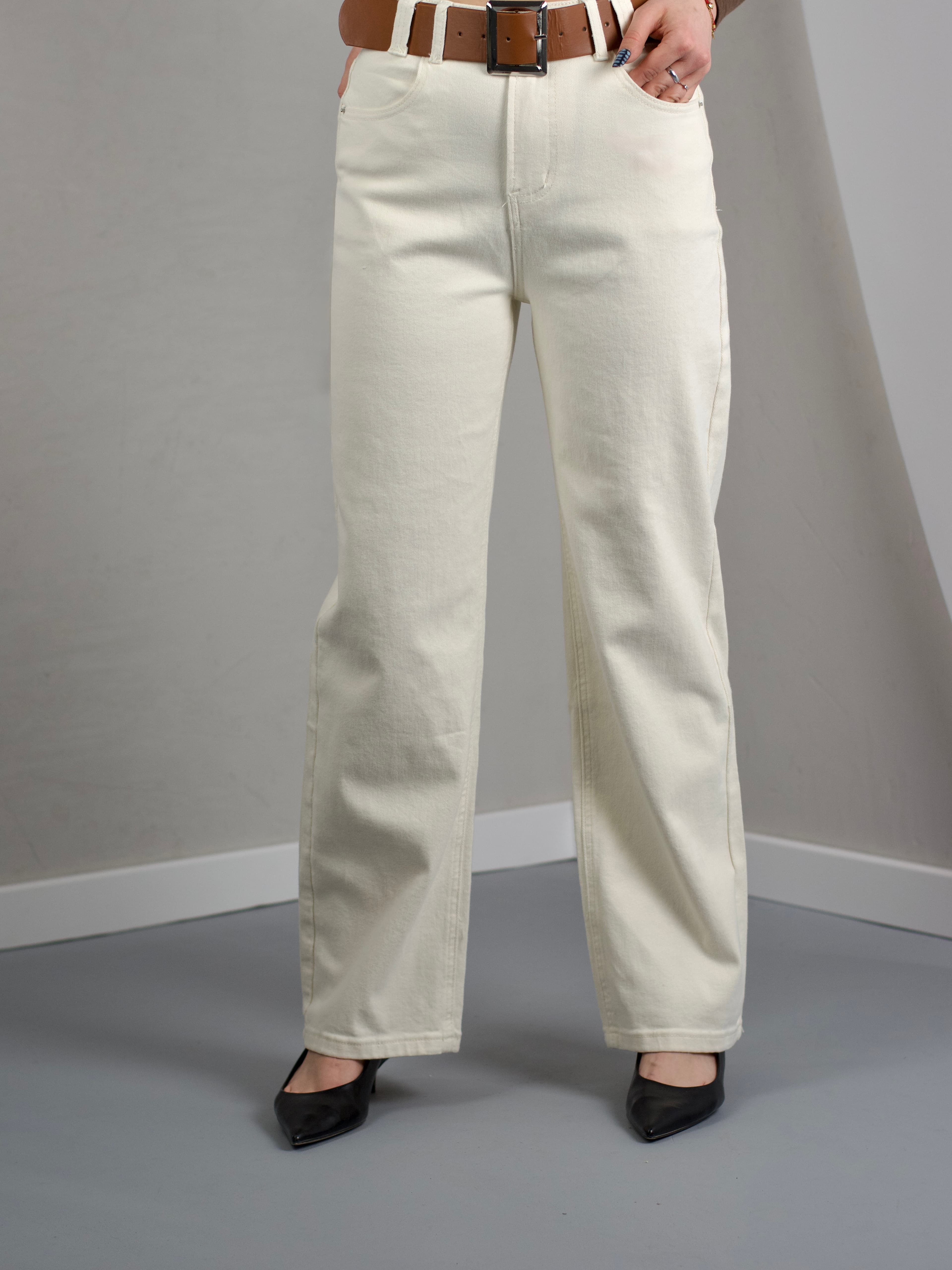Cream wide-leg pants