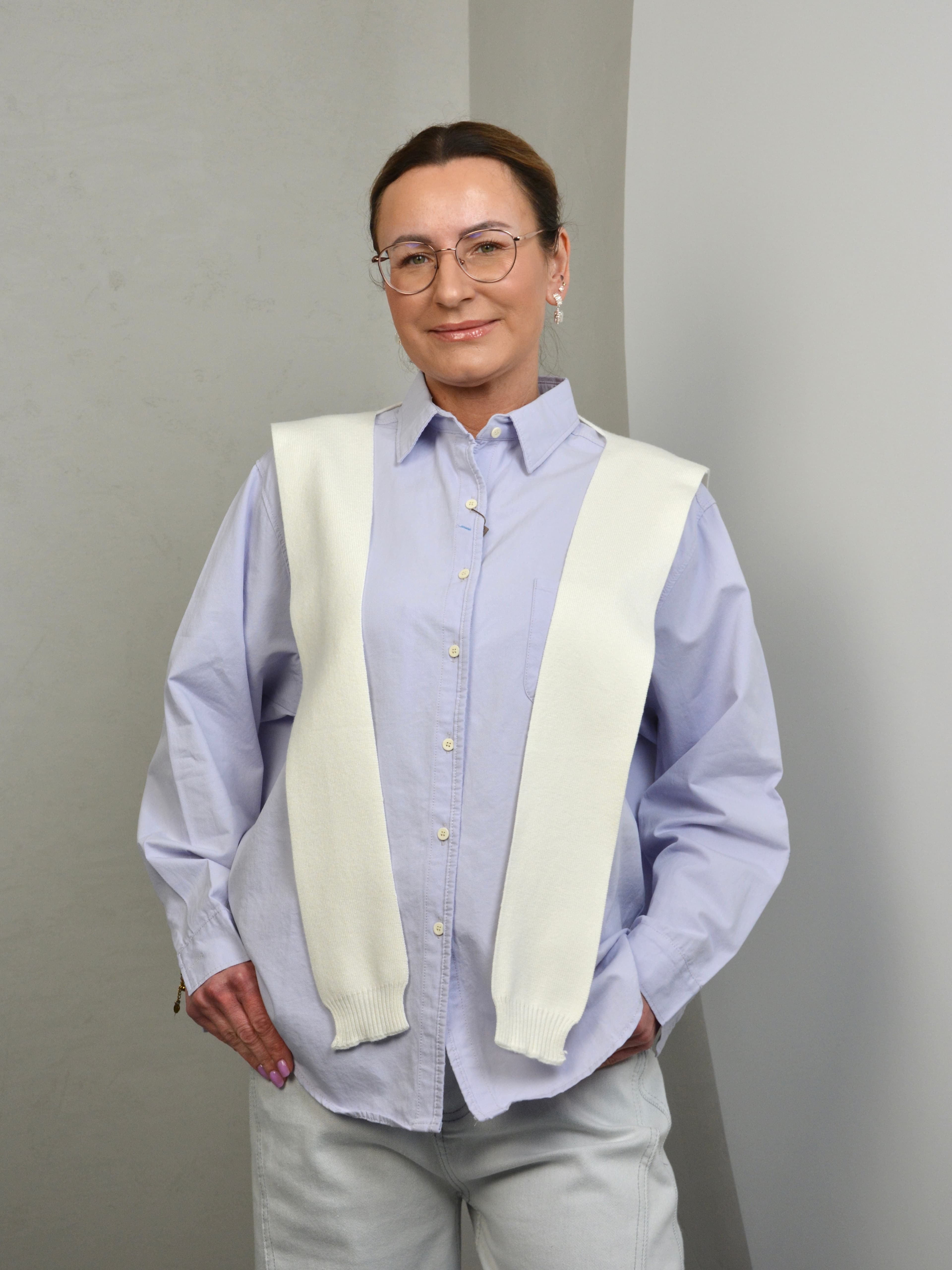 Koszula gładka z dzianinową narzutką