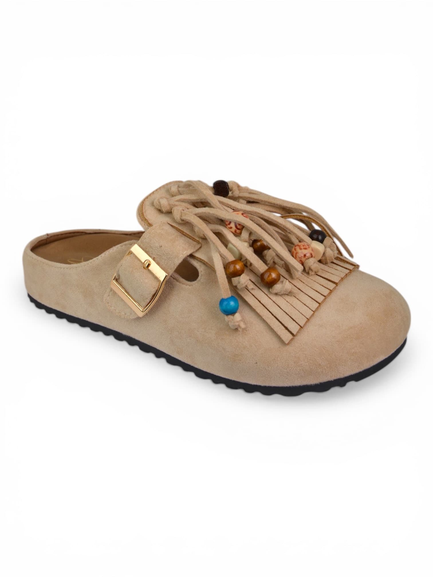 Klapki z frędzlami BEŻOWE