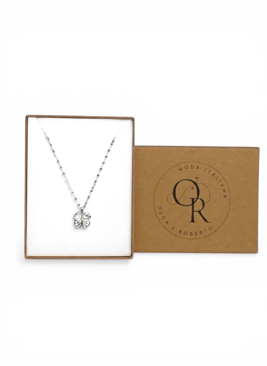 Naszyjnik srebrny/pozłacany z koniczynką Próba 925