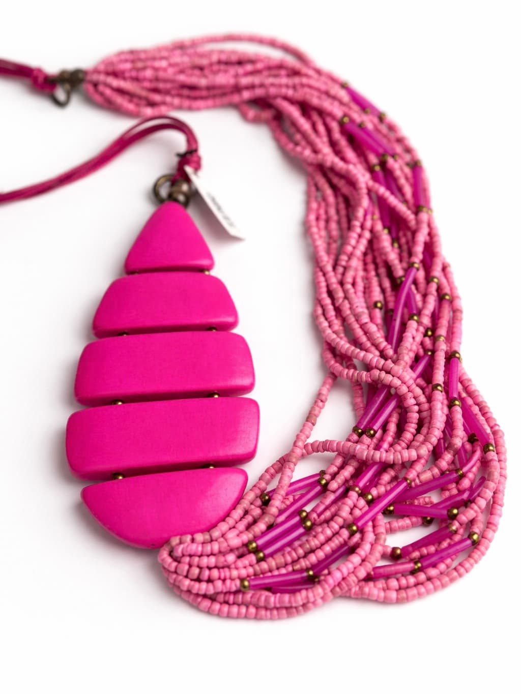 Pink resin and wood pendant