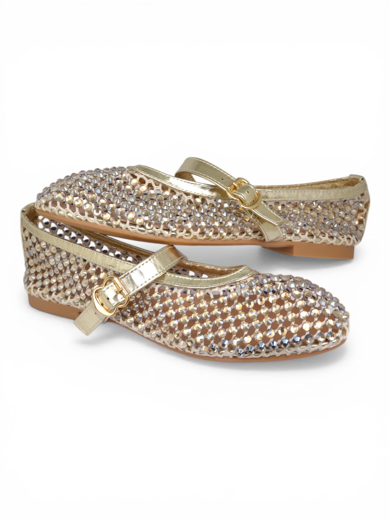 Baleriny siateczkowe z cyrkoniami ZŁOTE