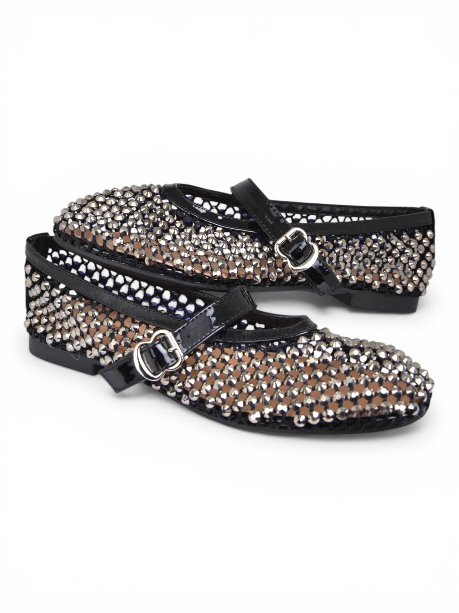 Baleriny siateczkowe z cyrkoniami  CZARNE