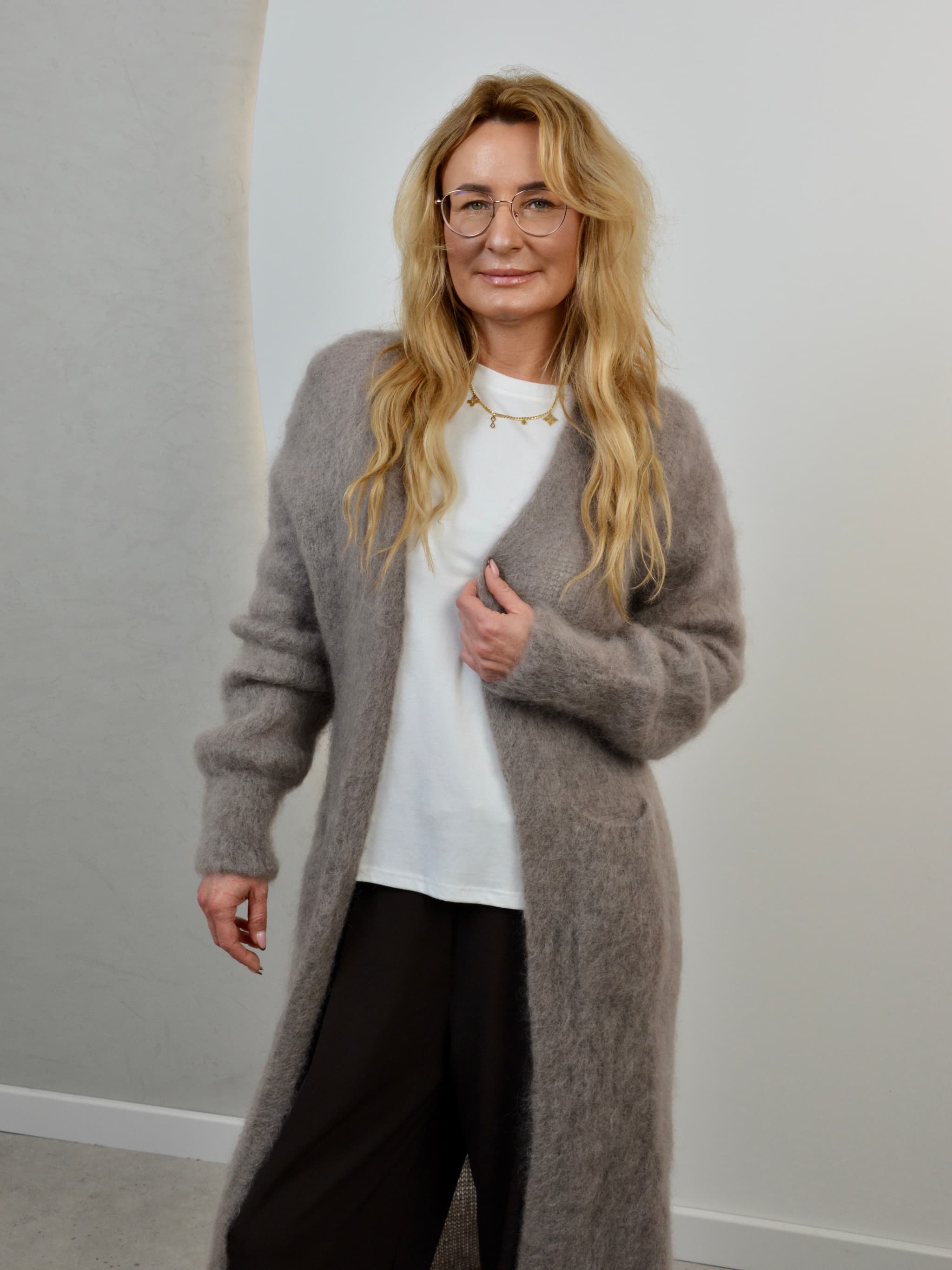 Kardigan długi kid mohair