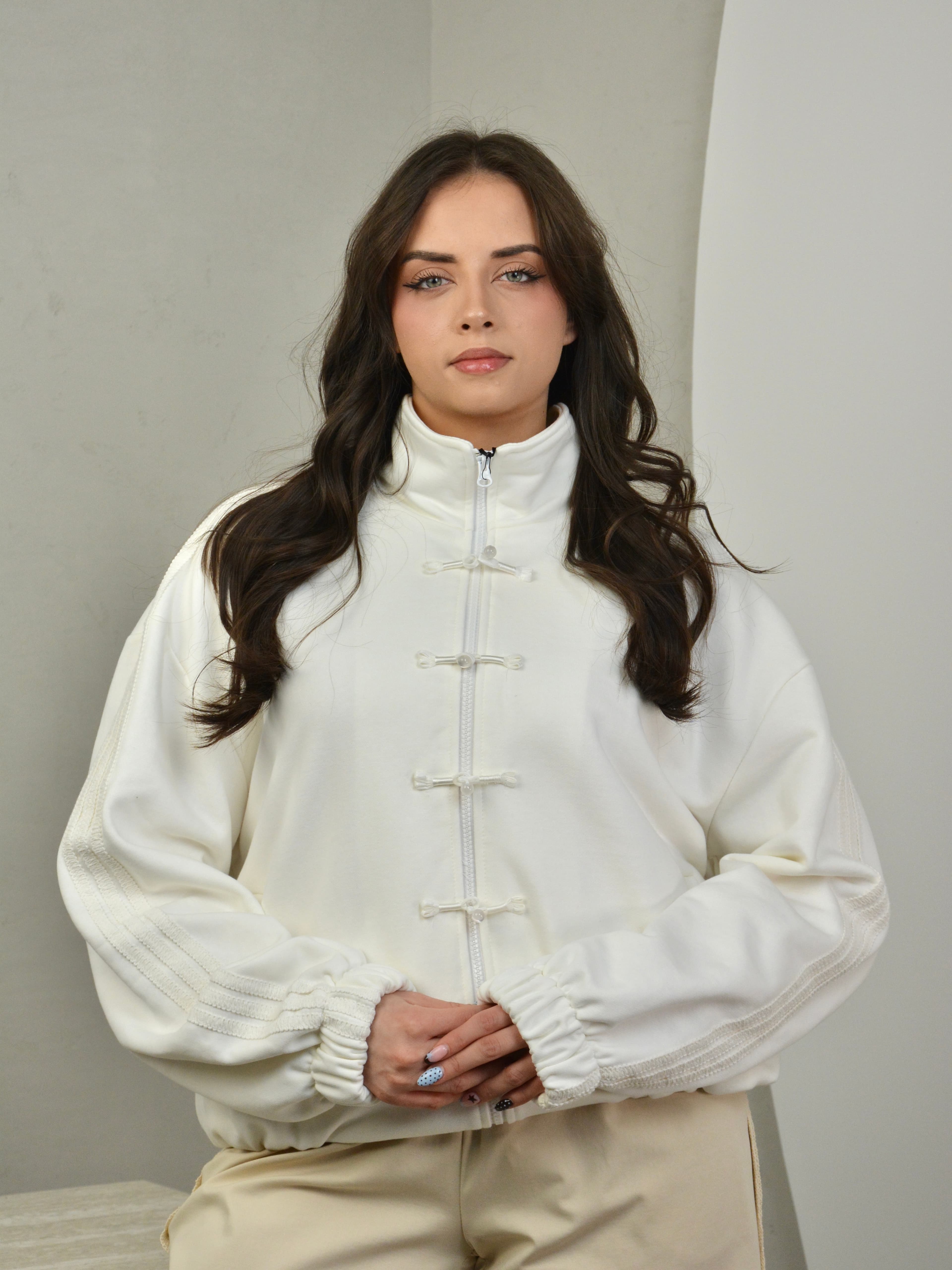 Bluza ze stójką z dodatkiem pasków