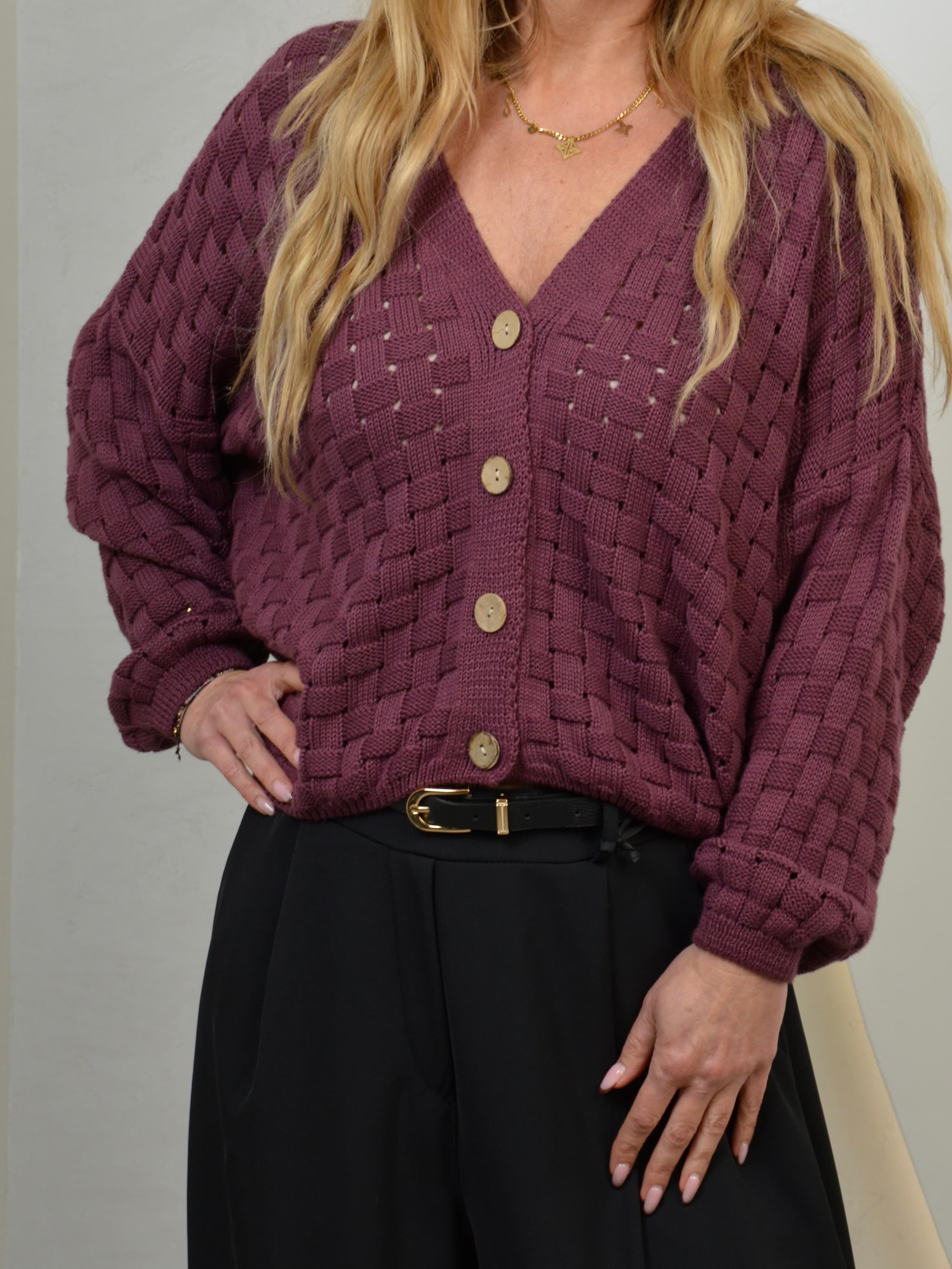 Sweter z bawełny w pleciony wzór